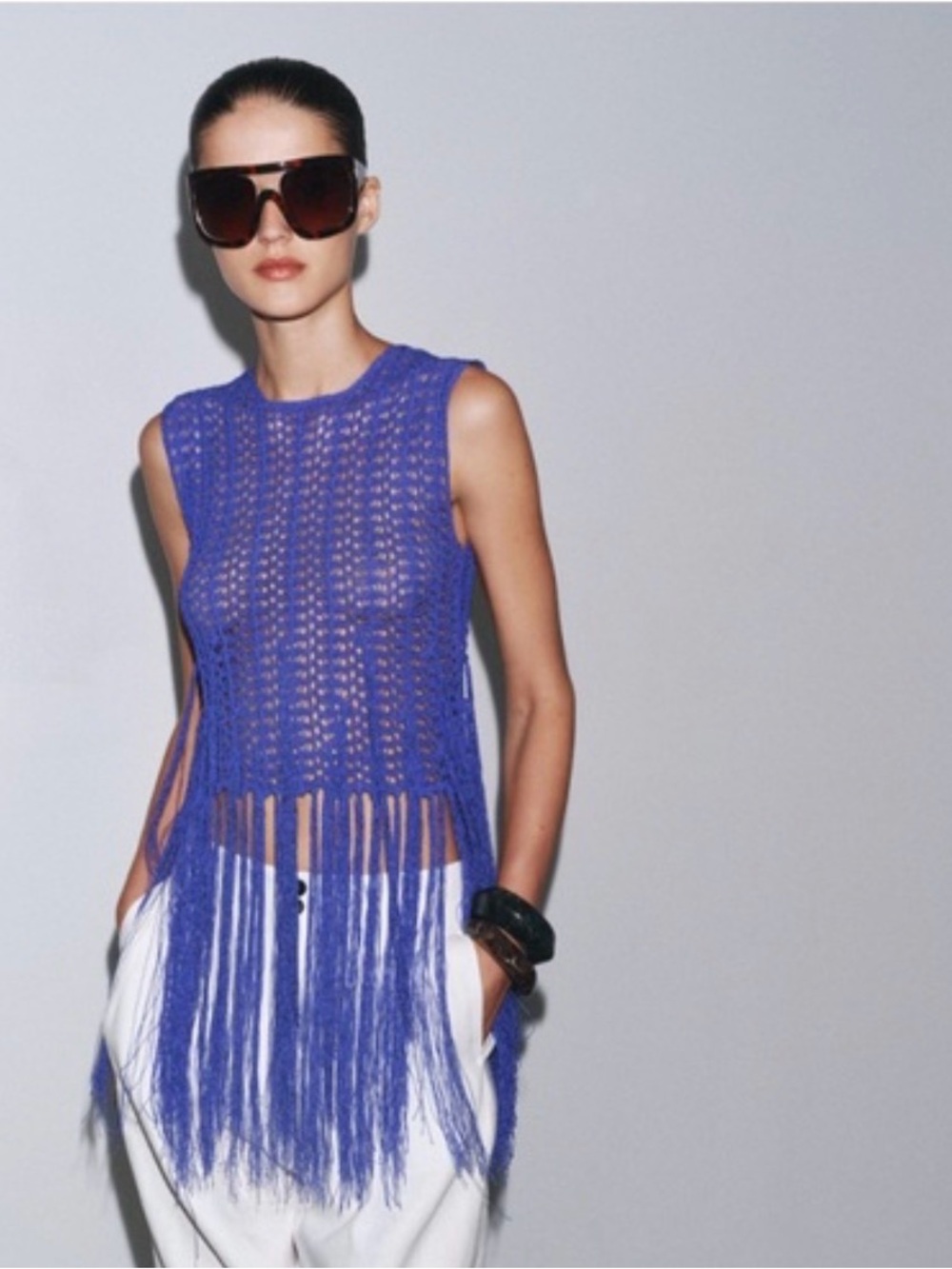 Zara Royal Blue Crochet Fringe Tank